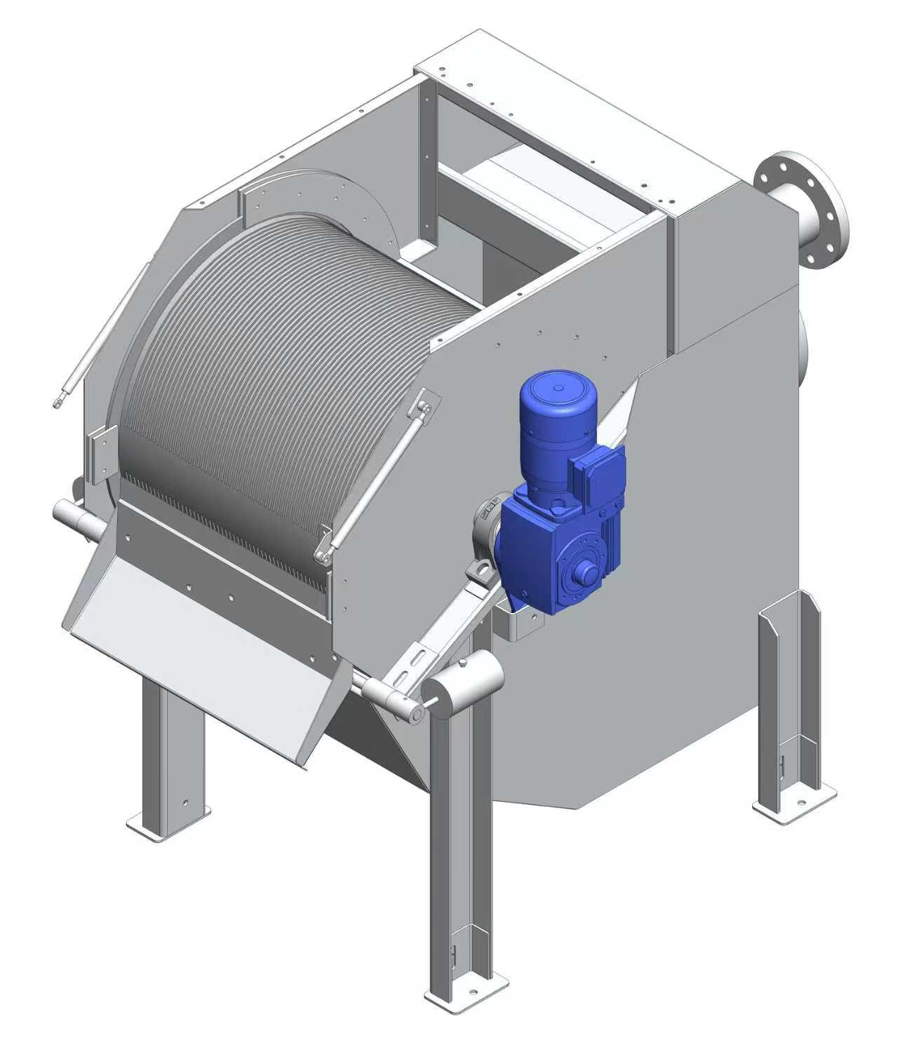Self cleaning externally fed drum screen