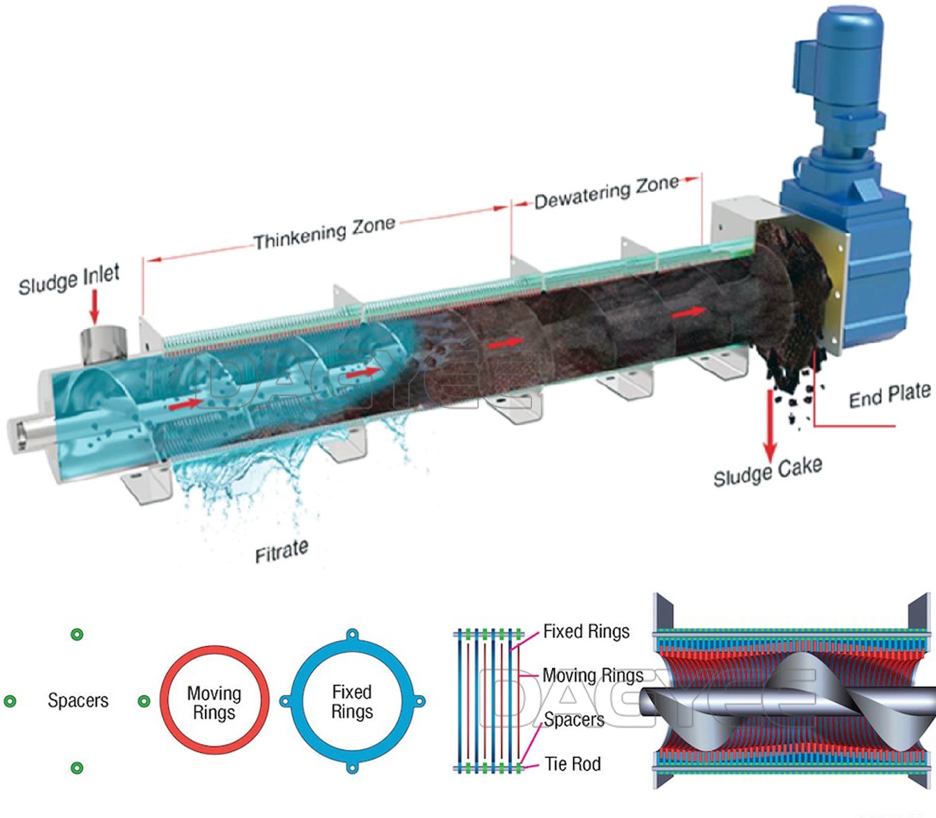 screw type sludge dewatering machine for chemical plant waste